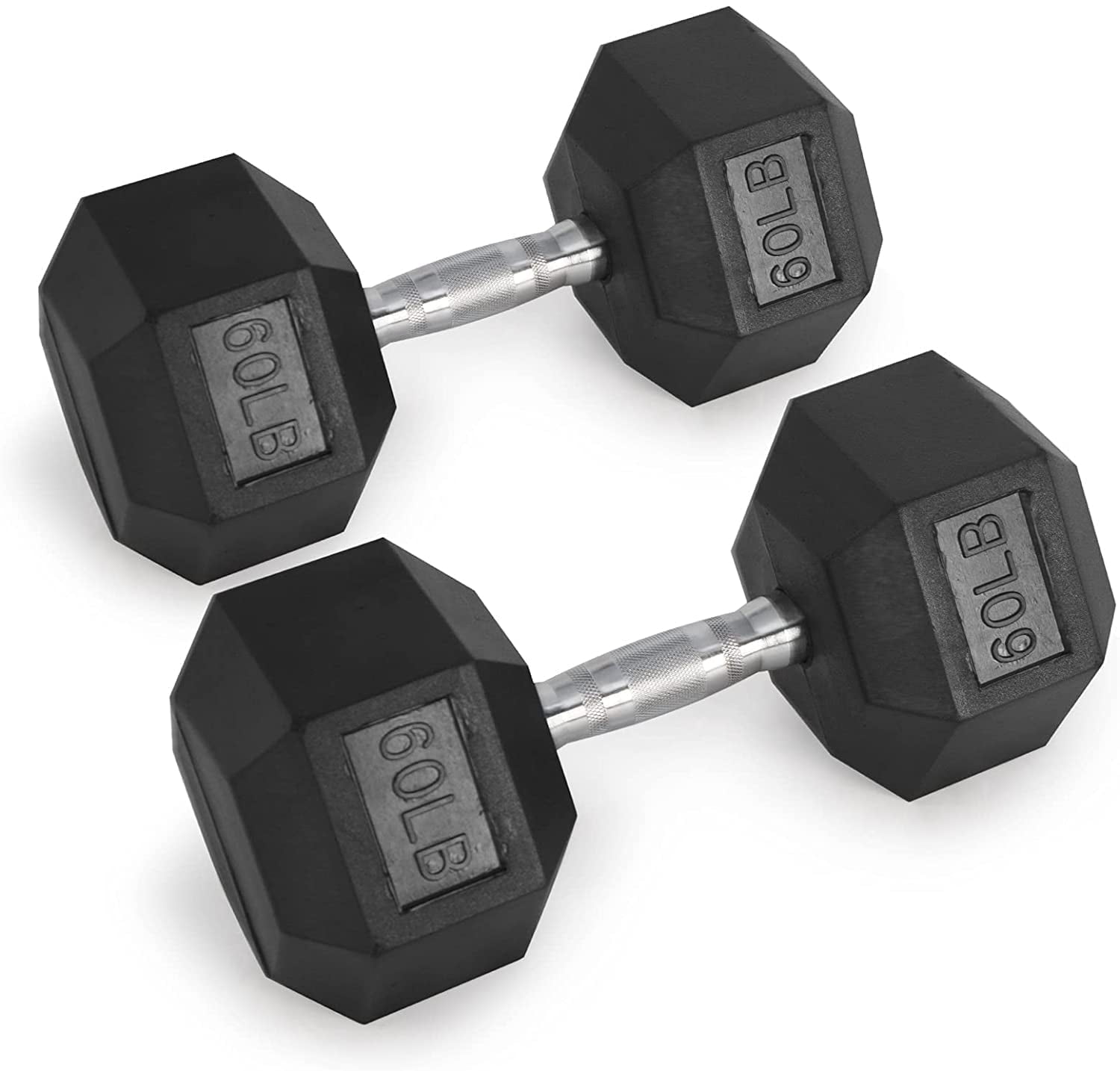 RitFit Rubber Hex Dumbbell Weight 5-60 LBS with Metal Handle for Strength Training, Full Body Functional Workouts