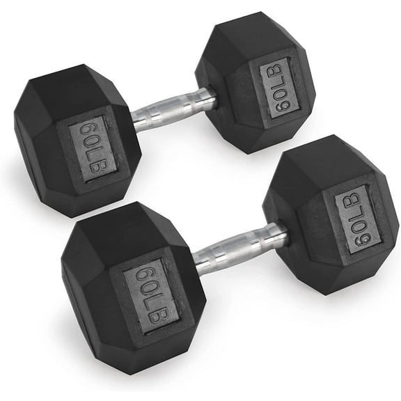RitFit Rubber Hex Dumbbell Weight 5-60 LBS with Metal Handle for Strength Training, Full Body Functional Workouts