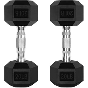 RitFit Rubber Hex Dumbbell Weight 5-60 Lbs. with Metal Handle for Strength Training, Full Body Functional Workouts