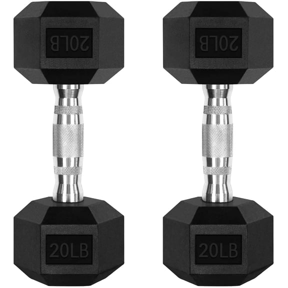 RitFit Rubber Hex Dumbbell Weight 5-60 Lbs. with Metal Handle for Strength Training, Full Body Functional Workouts