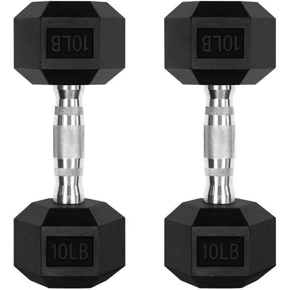 RitFit Rubber Hex Dumbbell Weight 5-60 lbs with Metal Handle for Strength Training, Full Body Functional Workouts