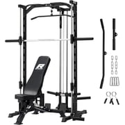 RitFit Smith Machinefor Home Gym, Power Cage Weight Half Rack Weight Lift with LAT-Pull Down System, Landmine Smith Machine with BWB01 Weight Bench
