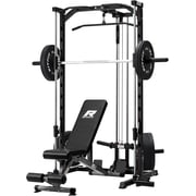 RitFit Smith Machinefor Home Gym, Power Cage Weight Half Rack Weight Lift with LAT-Pull Down System, Landmine Smith Machine with Weight Bench and Bumper Plates 230 LBS