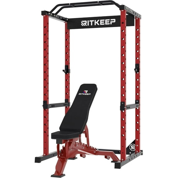 RitKeep Fitness Multi-Function Power Cage with Adjustable Bench for Strength Training