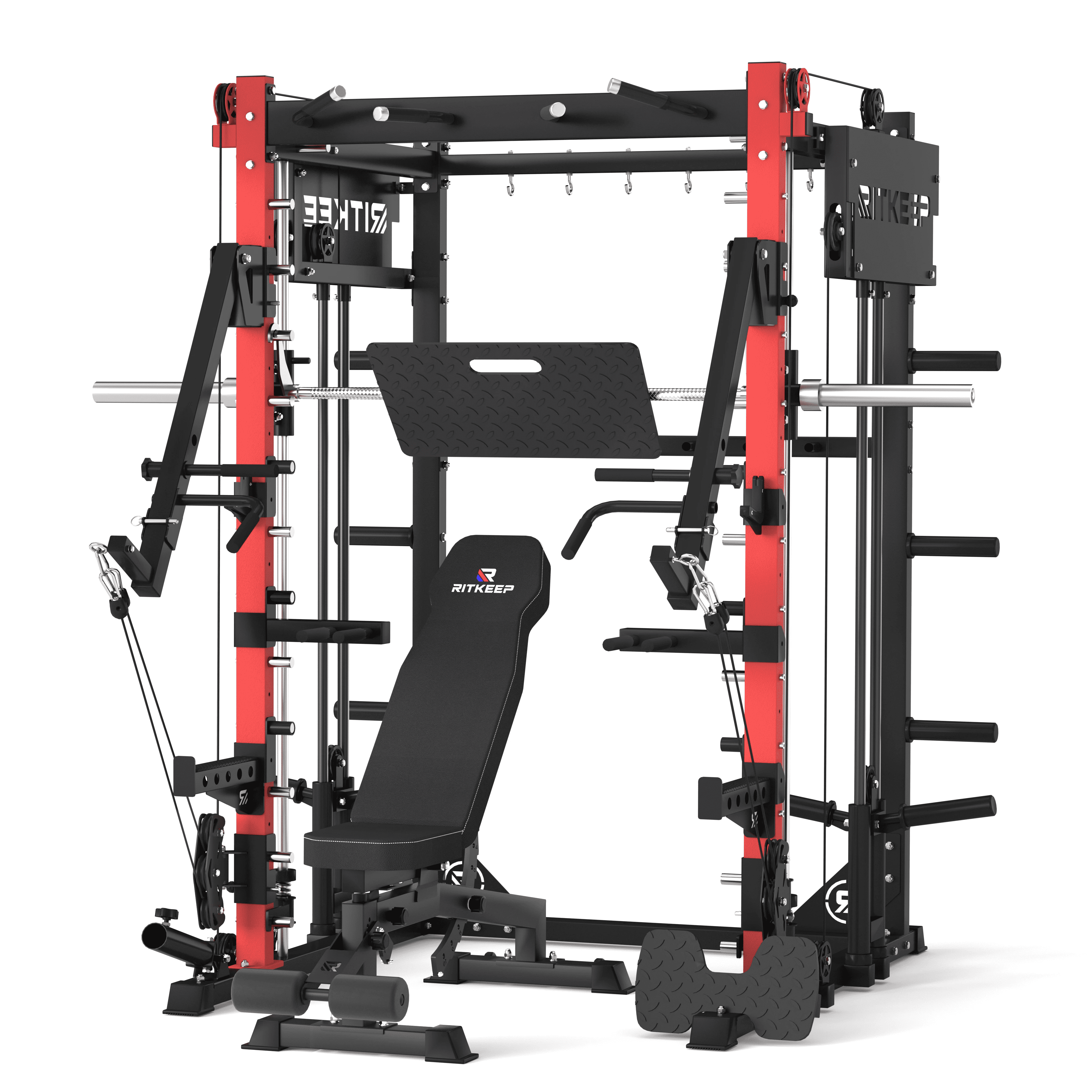 Deep Incline Rack RitKeep Fitness PMAX-4750 Smith Machine Combo with Incline Bench and ...