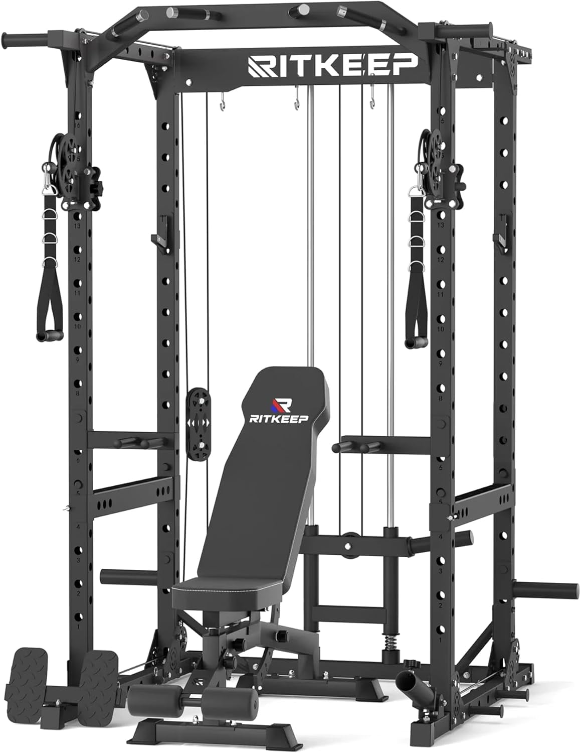 RitKeep M10 Power Cage for Home Strength Training, Workout Cable Machine with Incline Bench