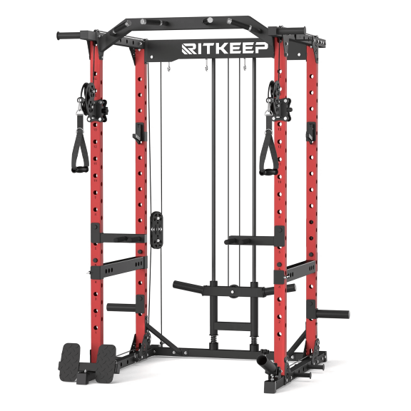 RitKeep M10 Power Rack for Home Gym, 1500LB Capacity Multi-Function Power Cage with Adjustable Cable Crossover & 11 Strength Training Attachments
