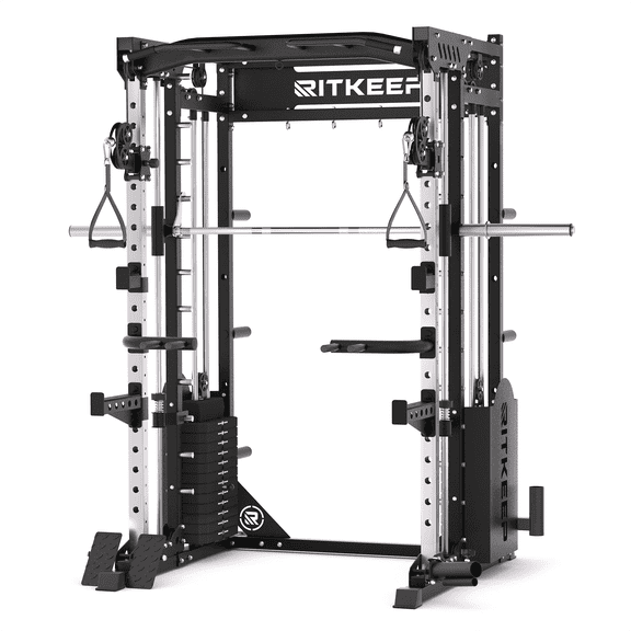 RitKeep PMAX 5600 Pro Home Gym Smith Machine, 6-in-1 Squat Rack Dual Cable Crossover