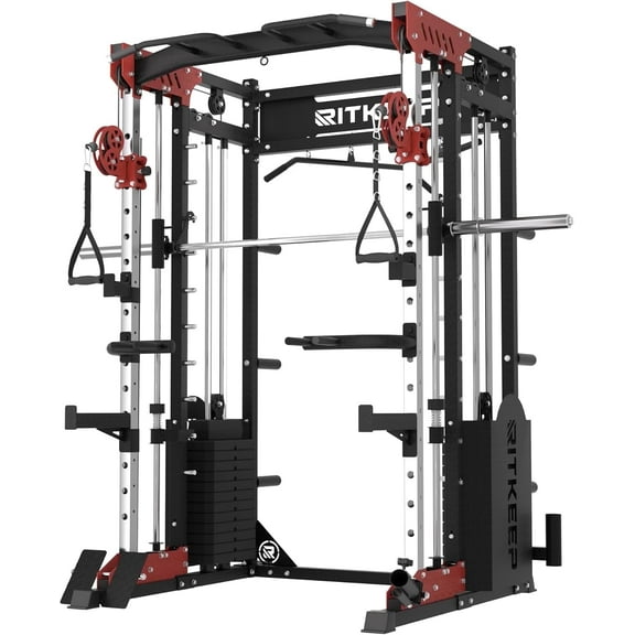 RitKeep PMAX 5600 Pro Home Gym Smith Machine, 6-in-1 Squat Rack Dual Cable Crossover