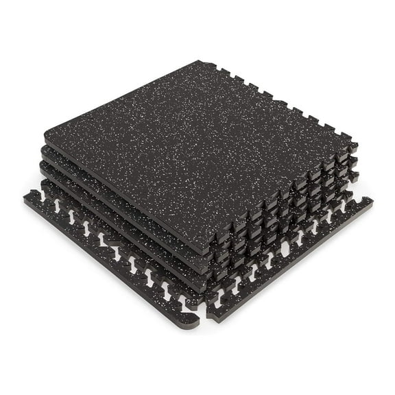 RitKeep Rubber Flooring Mats, 1/2 in x 24 in x 24 in, Sweatproof,  EVA Foam Black Exercise Mats