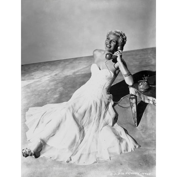 Rita Hayworth posed in Long Gown with Telephone Photo Print (24 x 30)