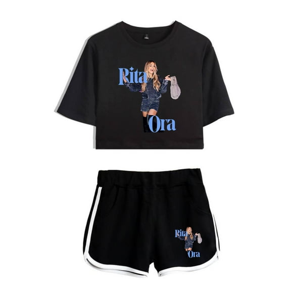Rita Ora Fashion and trendy women's short sleeved shorts streetwear set