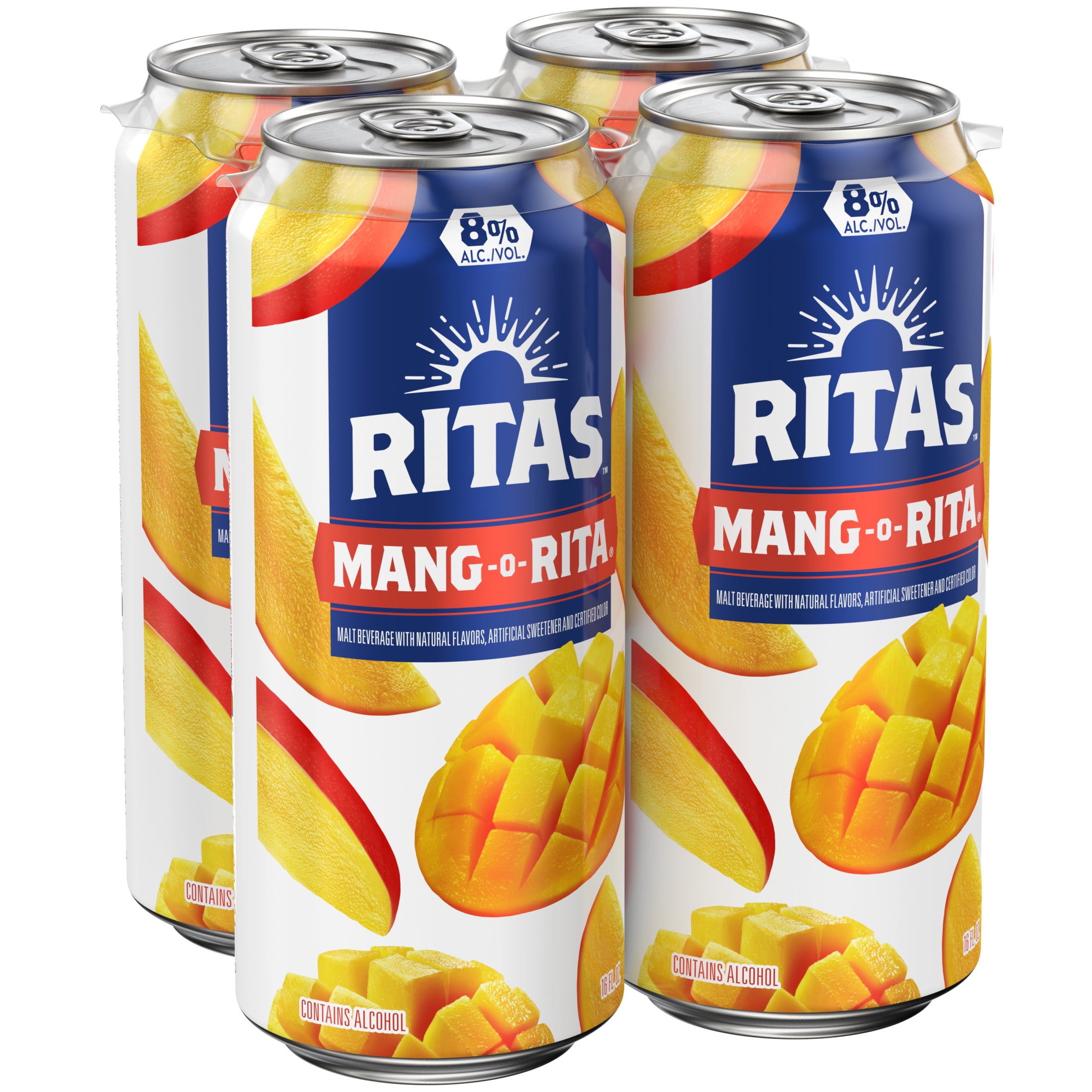 Ritas Mang-O-Rita Sparkling Mango Margarita, 4 pack 16 fl. oz. Aluminum Cans, 8% ABV