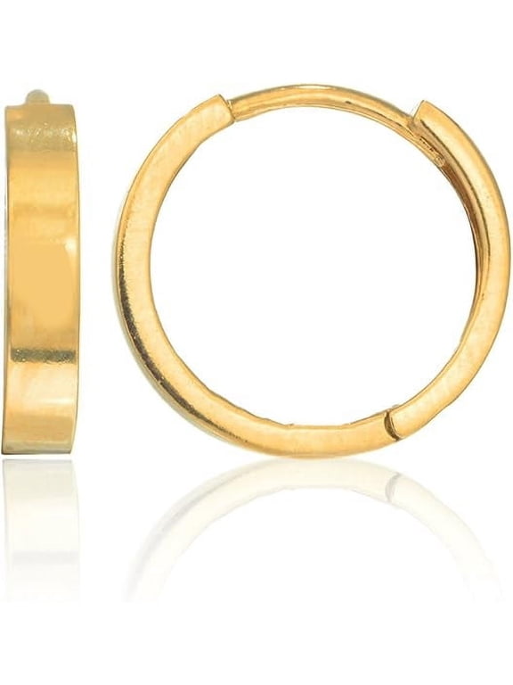 10K Real Yellow Gold Square Tube Huggie Hoop Earrings | Unisex | 15mm x 2.5mm