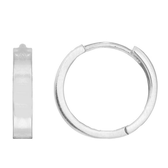 Ritastephens 10K White Gold Square Tubular Small Huggie Huggy Hoops Earrings 2x11 Mm