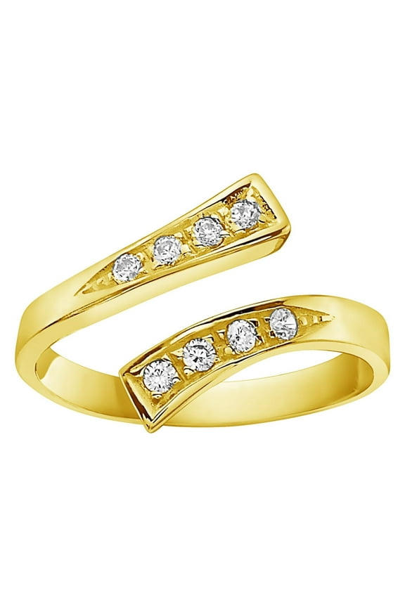 14K Gold Crossover Shiny CZ Cubic Zirconia Toe Ring or Ring Adjustable (Yellow or White)