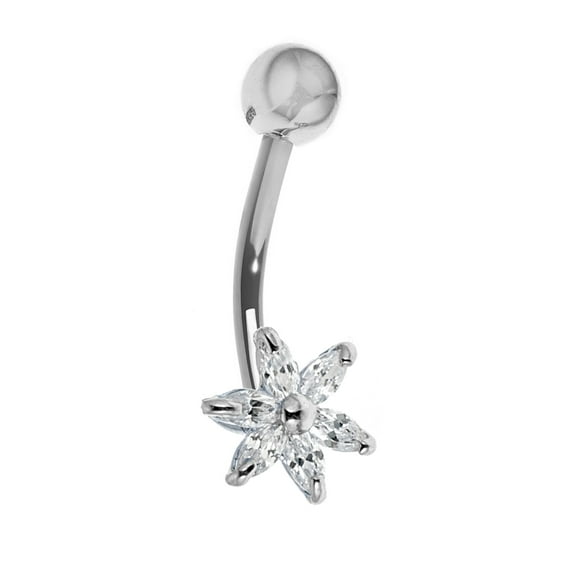 Ritastephens 14K White Gold Cubic Zirconia Flower Navel Ring