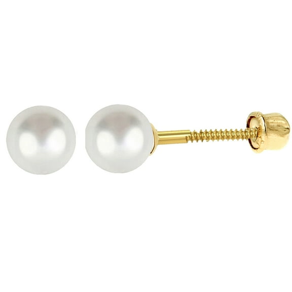 Ritastephens 14K Yellow Gold Freshwater Cultured Pearl Stud Mini Earrings Screw Back 6mm