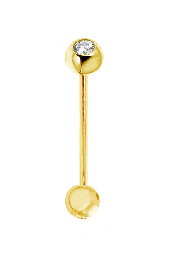 14k Real Gold Yellow Barbell Cubic Zirconia Tongue Ring Body Jewelry 14 Gauge