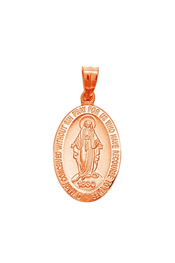 14k Rose Pink Gold Small Miraculous Virgin Mary Medal Charm Pendant