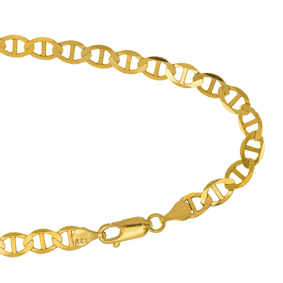 14k Solid Yellow Gold 3.2mm Interlocking Flat Mariner Chain Petite Delicate Bracelet - 7"