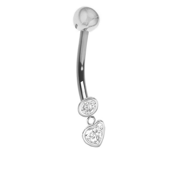 Ritastephens 14k White Gold Genuine Garnet Heart Belly Button Navel Ring Body Art For Female Adults