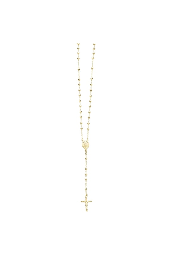 Rosary Necklace 4mm Praying Beads Yellow gold overlay sterling silver 925- Virgin Mary and Cross Necklace 24 inches long
