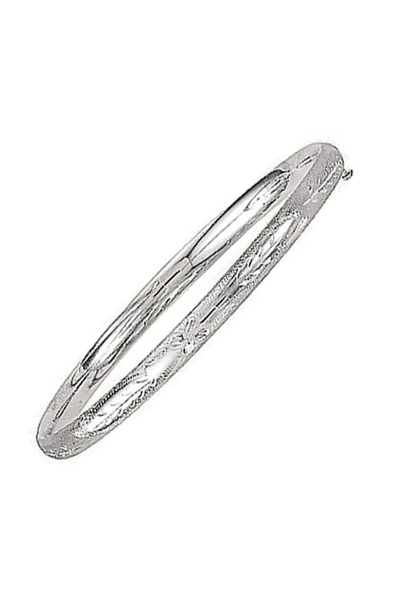 Sterling Silver Floral Engrave Hinged Bangle Bracelet with Chain