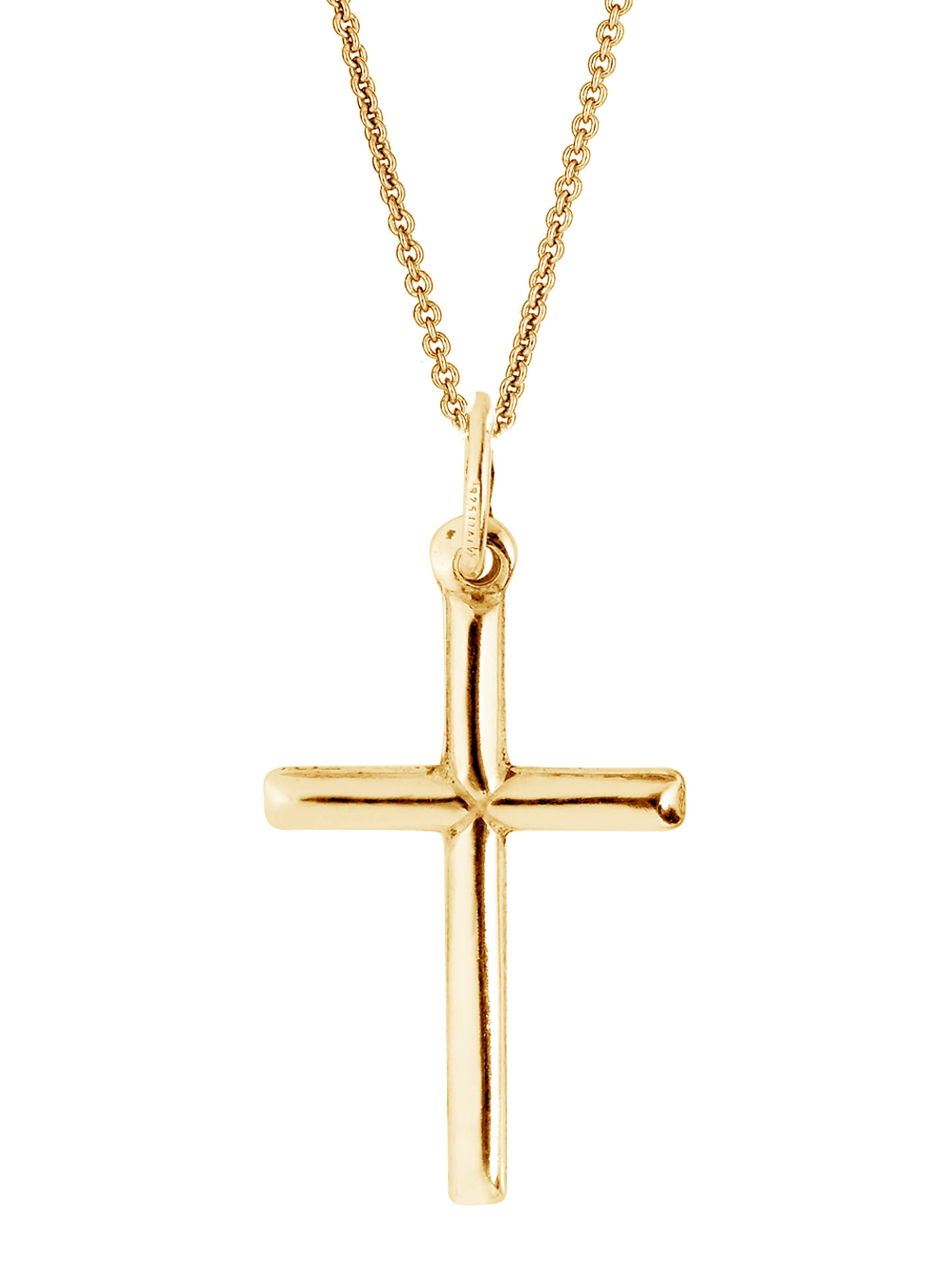 Sterling Silver Polished or Gold Overlay Italian Crucifix Cross Charm  Pendant Necklace (16, 18, 20, 24 Inches)