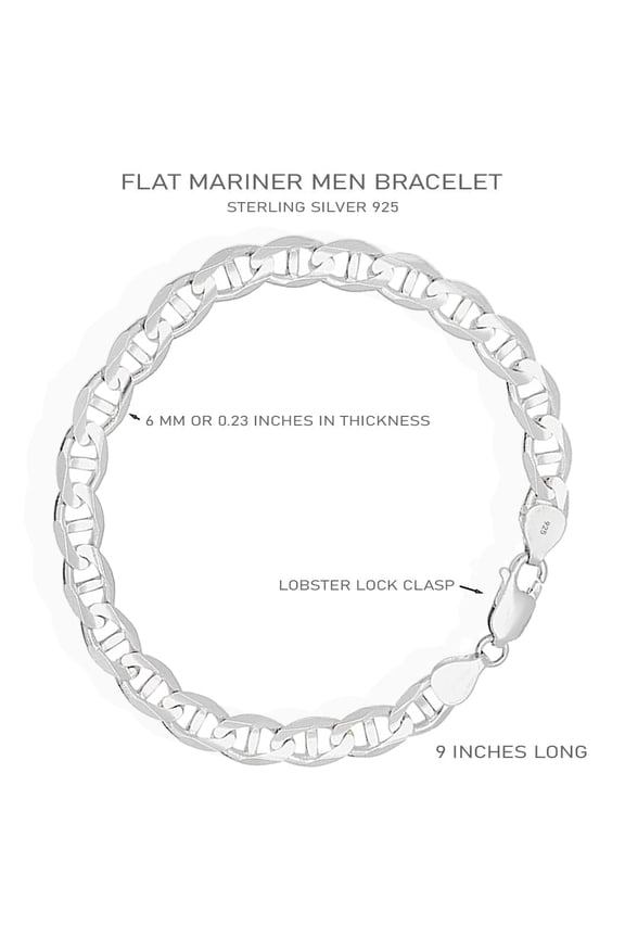 925 Sterling Silver Mariner Link Bracelet, 9-Inch, Hypoallergenic, Nickel-Free