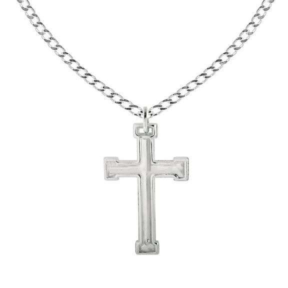 Men's Sterling Silver Large Cross Charm Necklace 24 Inches