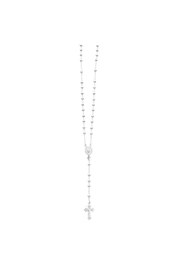 Sterling Silver Catholic Rosary Bead Necklace, 18-30 Inches, Cable Chain, Cross Pendant