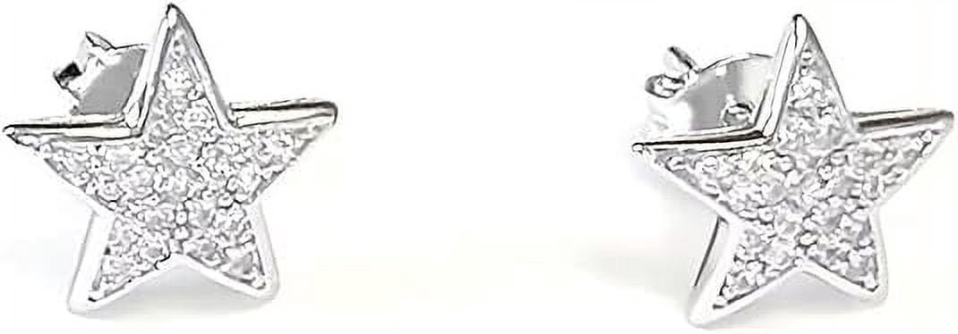 Ritastephens 925 Sterling Silver Star Stud Earrings with Clear Cubic Zirconia for Cartilage Piercings