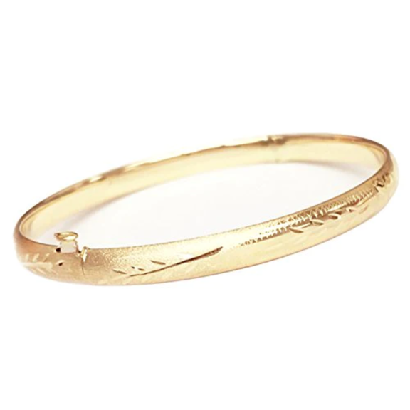 Ritastephens 14K Yellow Gold Floral Hinged Baby Bangle Bracelet, 3mm