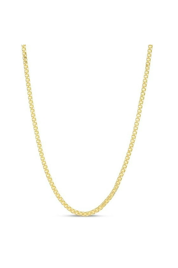 Gold Plated 925 Sterling Silver Bismark Chain Necklace 16 | Italian-Made 2.5mm Flat Link | Genuine Hypoallergenic Nickel-Free Jewelry with Lobster Clasp & Gift Box
