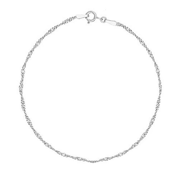 Ritastephens Italian Sterling Silver 1.7mm Shiny Singapore Sparkle Anklet