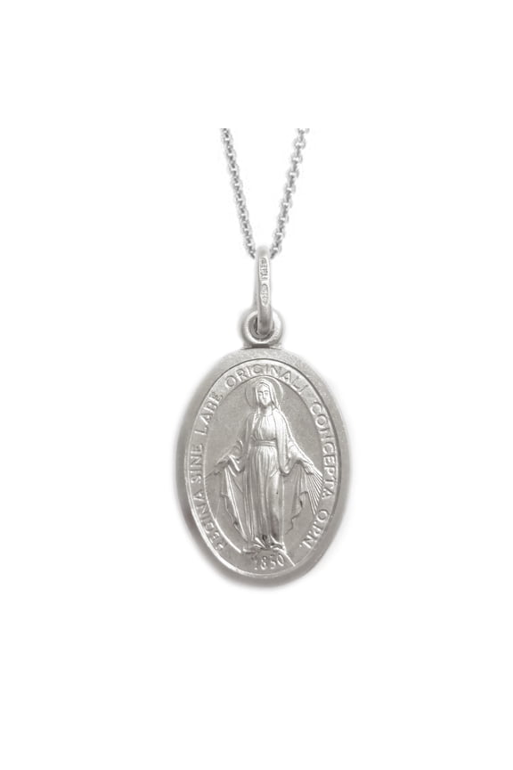 Italian Sterling Silver Mini Miraculous Virgin Mary Medal Charm Pendant Necklace