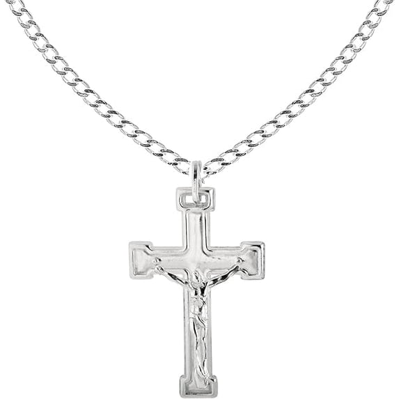 Ritastephens Large Cross Crucifix Men Necklace Sterling Silver 925 Curb ...