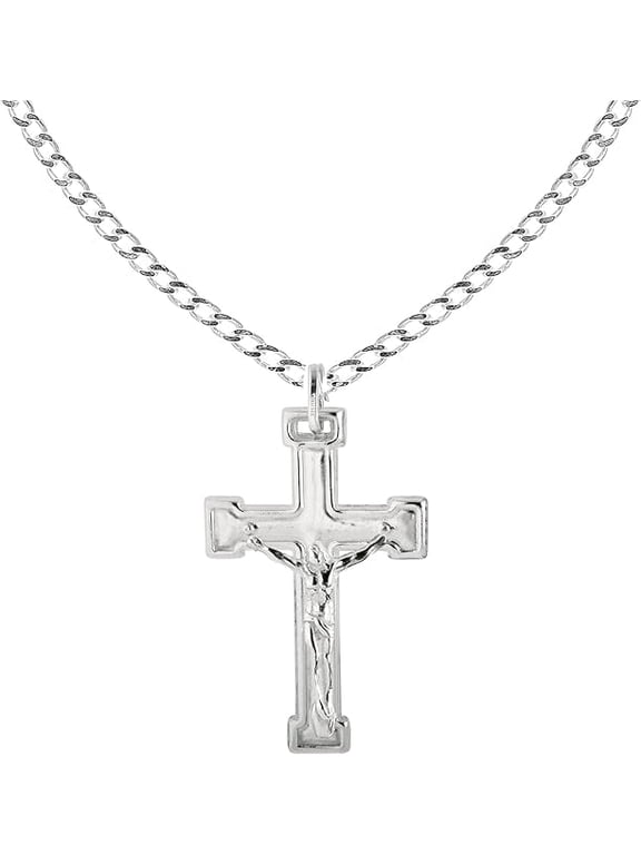 Large Cross Crucifix Men Necklace Sterling Silver 925 Curb Chain 20inches Long