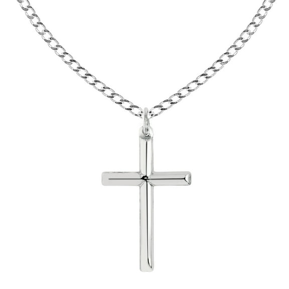 Ritastephens Men's Sterling Silver Large Plain Tubular Cross Charm Necklace 22inches