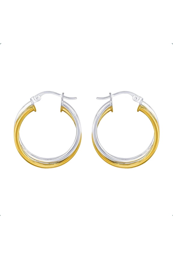 Polished Intertwined Hoop Earrings, Sterling Silver 925, Two-Tone, 20mm