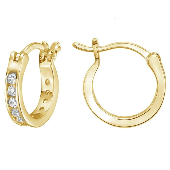 Ritastephens Sterling Silver 14k Gold Overlay Cubic Zirconia Mini Hoop Earrings Small 3x12 Mm