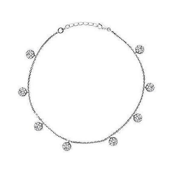 Ritastephens Sterling Silver CUbic Zirconia Dangle Anklet Adjustable 9-10 Inches for Female Adults, and Teens
