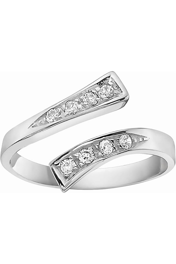Sterling Silver Crossover Cubic Zirconia Adjustable Pinky Ring or Toe Ring