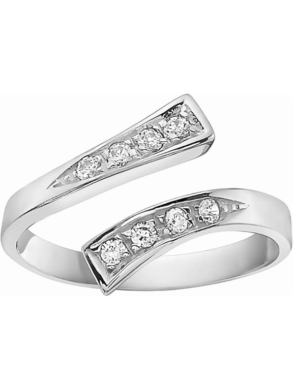Sterling Silver Crossover Cubic Zirconia Adjustable Pinky Ring or Toe Ring