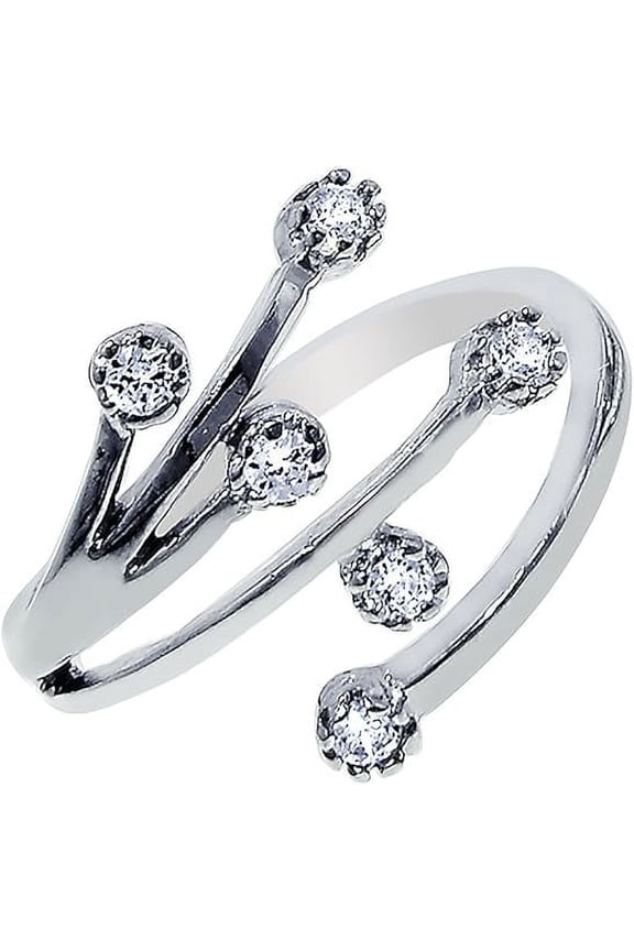 Sterling Silver Crossover Spray Cubic Zirconia Adjustable Ring or Toe Ring