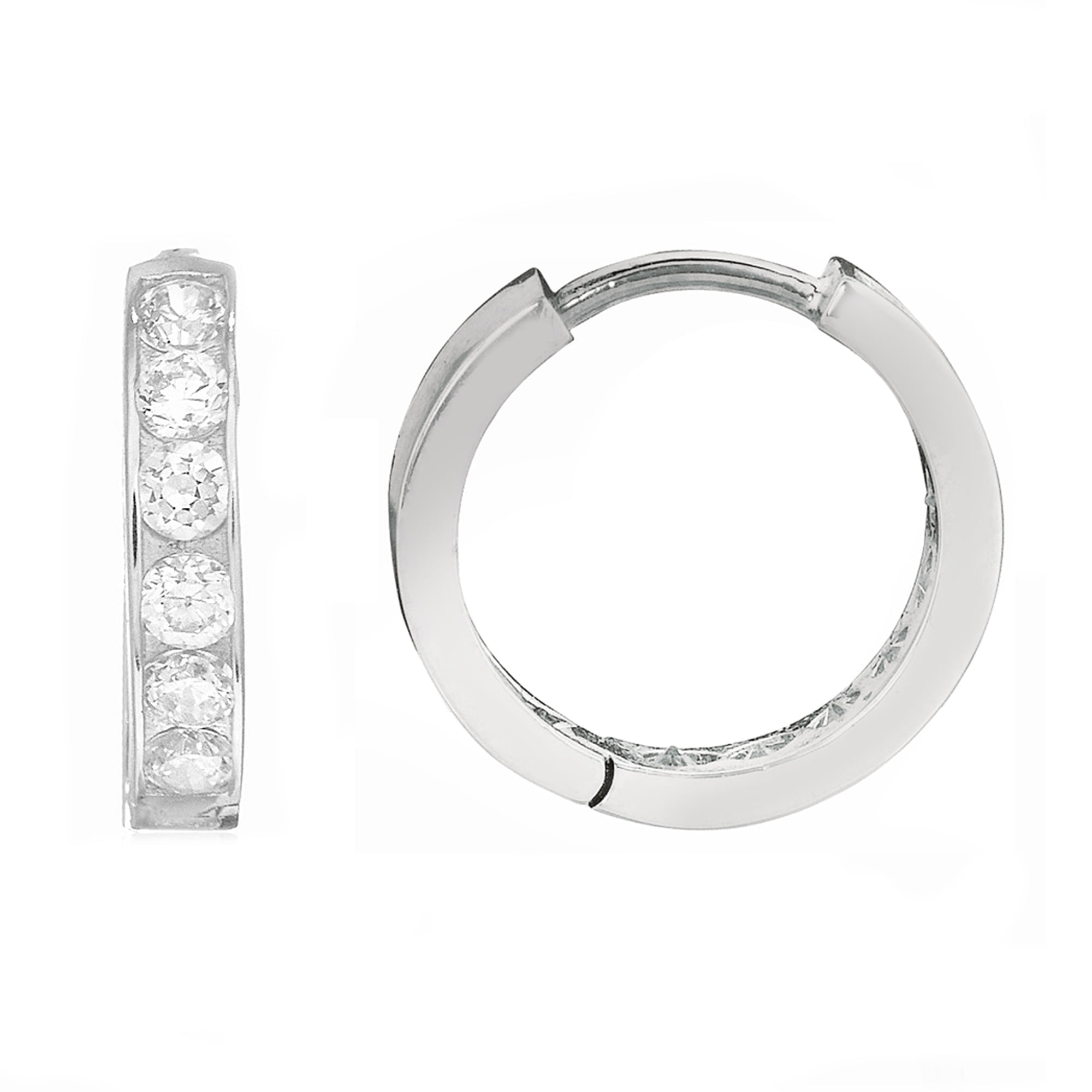 Ritastephens Hoop Earrings, Clear Cubic Zirconia, 925 Sterling Silver