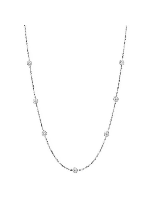 Sterling Silver Designer Style CZ By the Yard Station Chain Choker Necklace 16"
