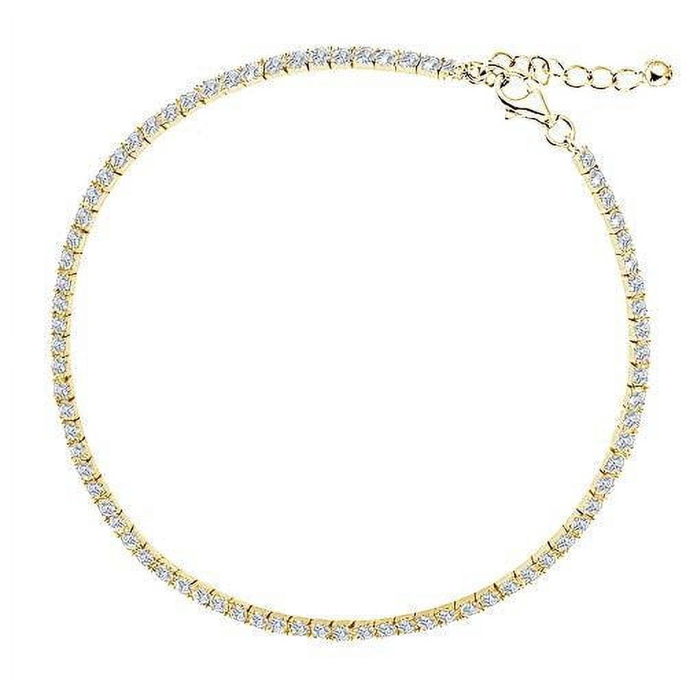Ritastephens Sterling Silver Gold Plated Cubic Zirconia Tennis Anklet Adjustable 9-10 Inches for Female Adults and Teens