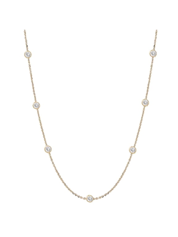 Sterling Silver Gold-Tone Designer Style CZ By the Yard Station Chain Choker Necklace 16"